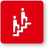 ilustração de duas pessoas subindo uma escada sobre um fundo vermelho