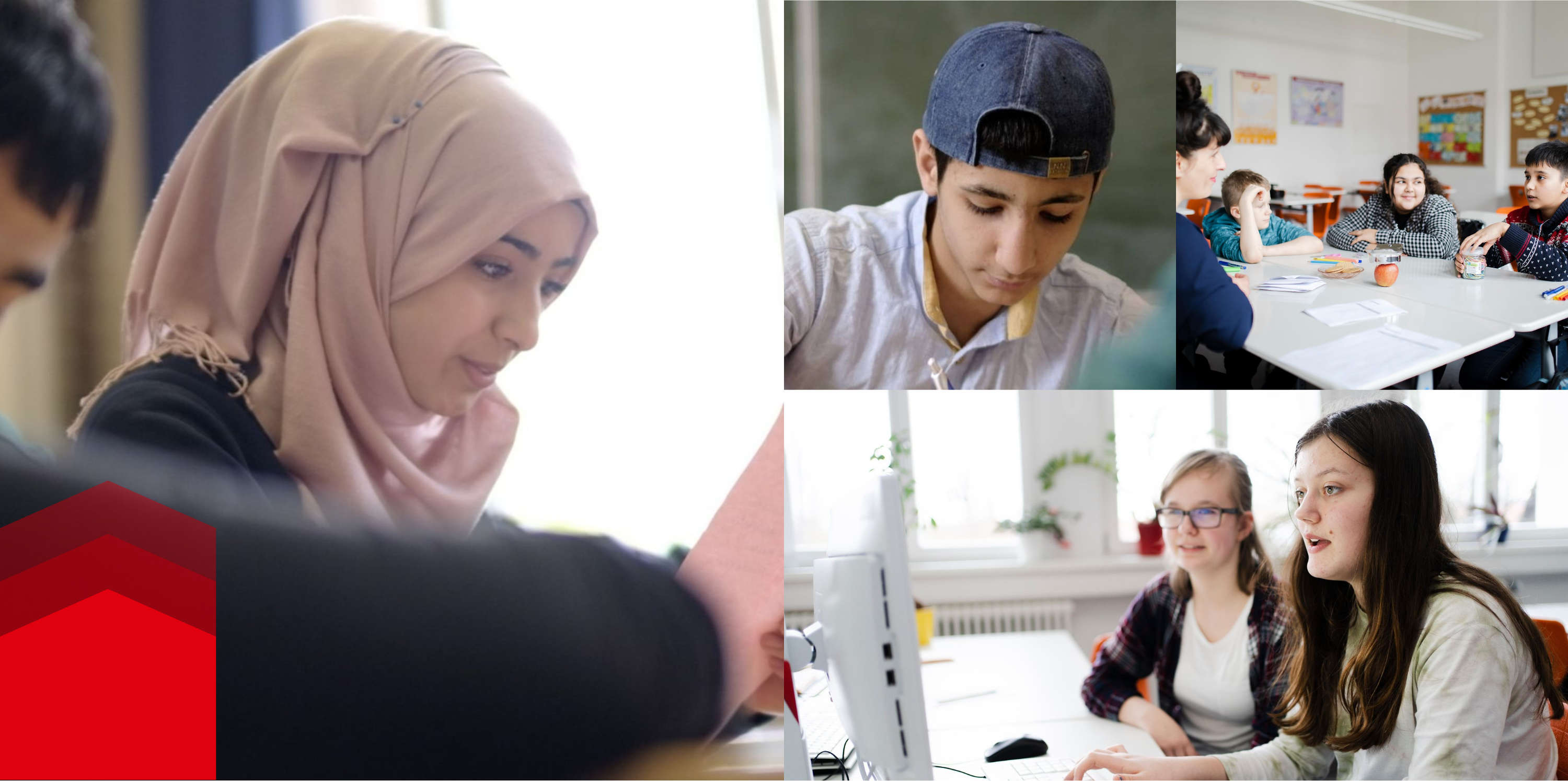 Colagem de fotos com crianças de diferentes nações na escola 