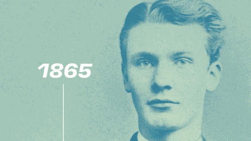 Um vídeo GIF mostra Fritz Henkel ao longo do tempo. Fritz Henkel pode ser visto sucessivamente como um jovem de 17 anos em 1865, como um jovem em 1876, como um homem de meia-idade com barba em 1865 e, finalmente, como um senhor mais velho com cabelos brancos e barba espessa em 1928.