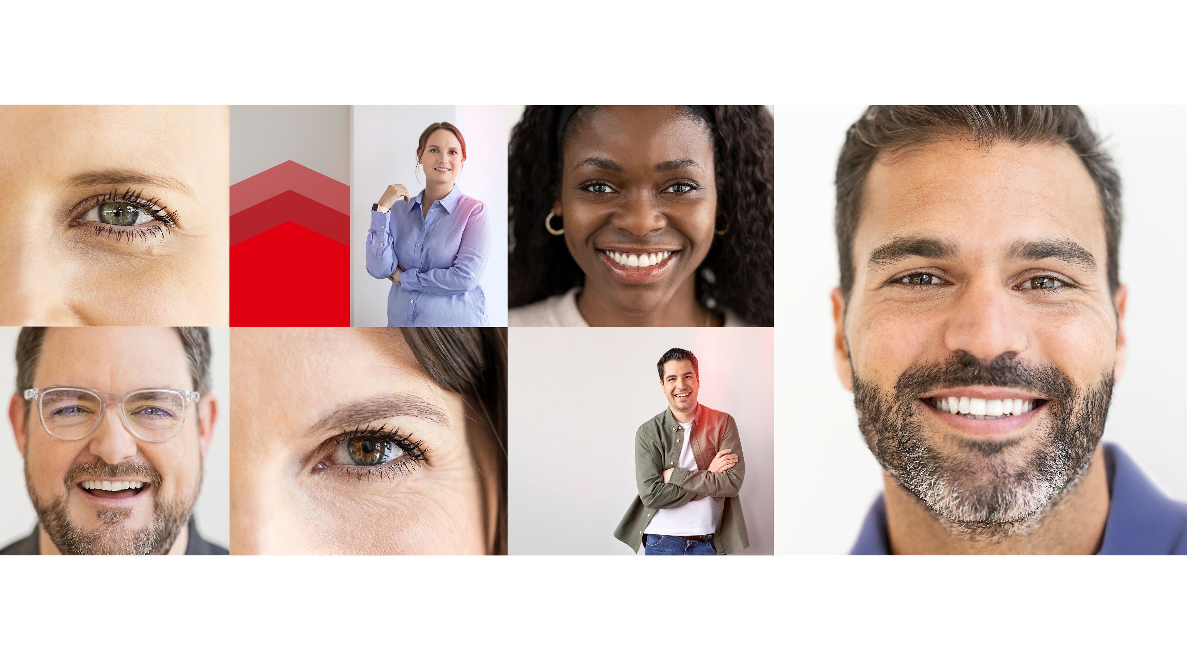Vários retratos de funcionários da Henkel reunidos em uma colagem