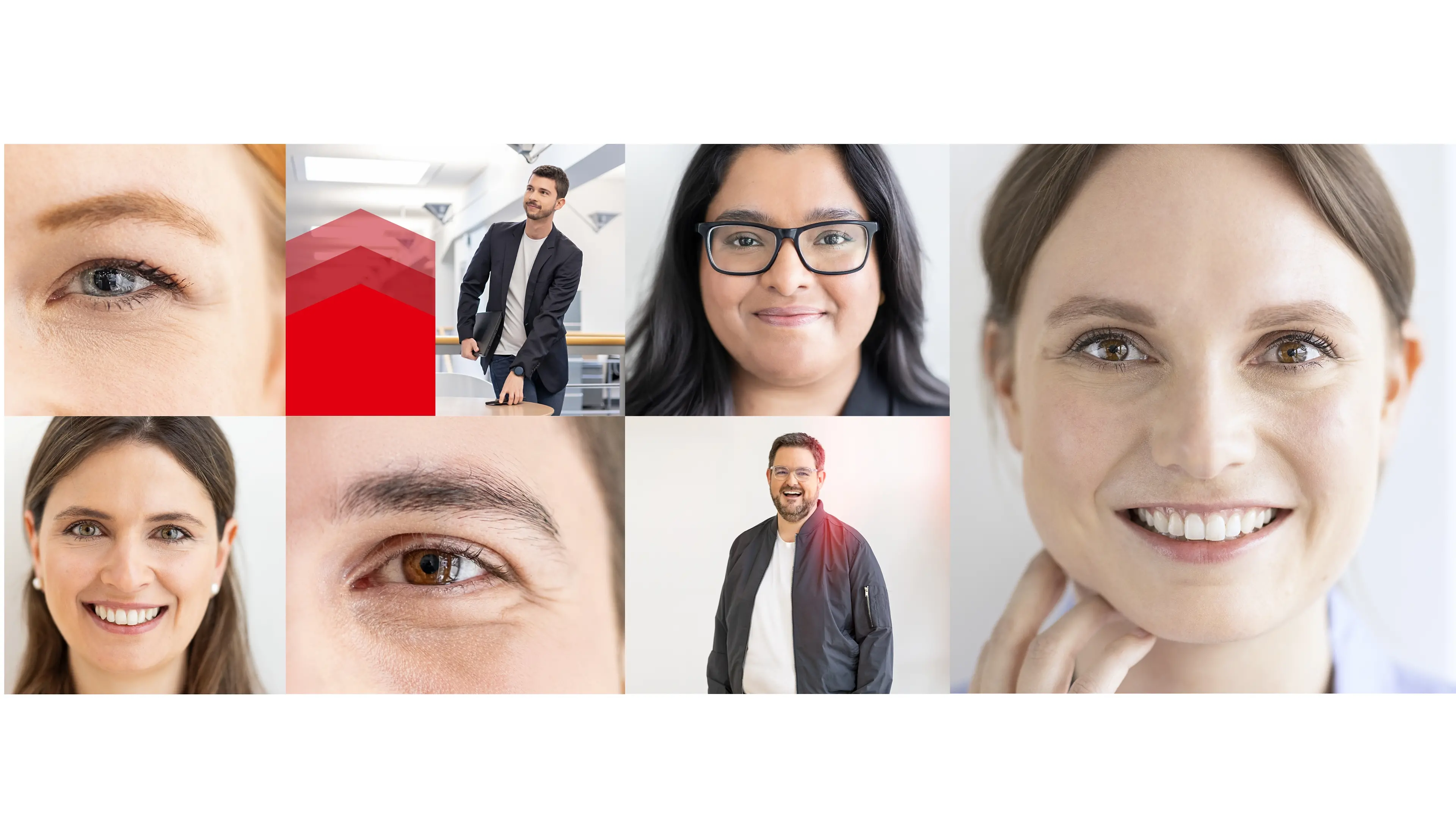 Vários retratos de funcionários da Henkel reunidos em uma colagem