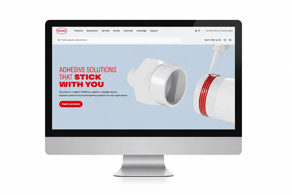 Tela de monitor com o site da Henkel Adhesive Technologies. 