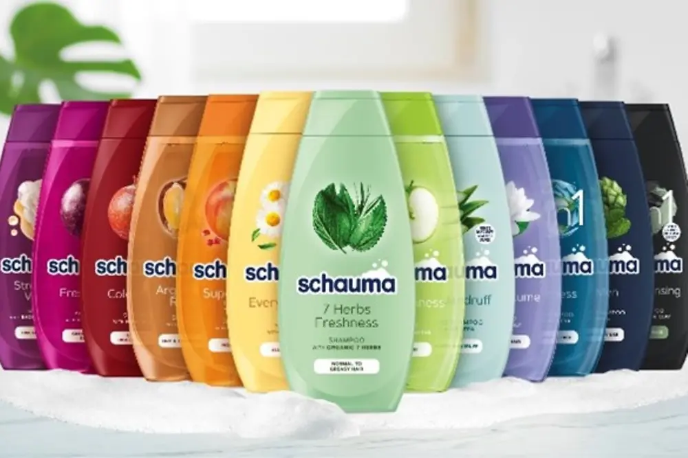 Frascos de Schauma em todas as cores do arco-íris