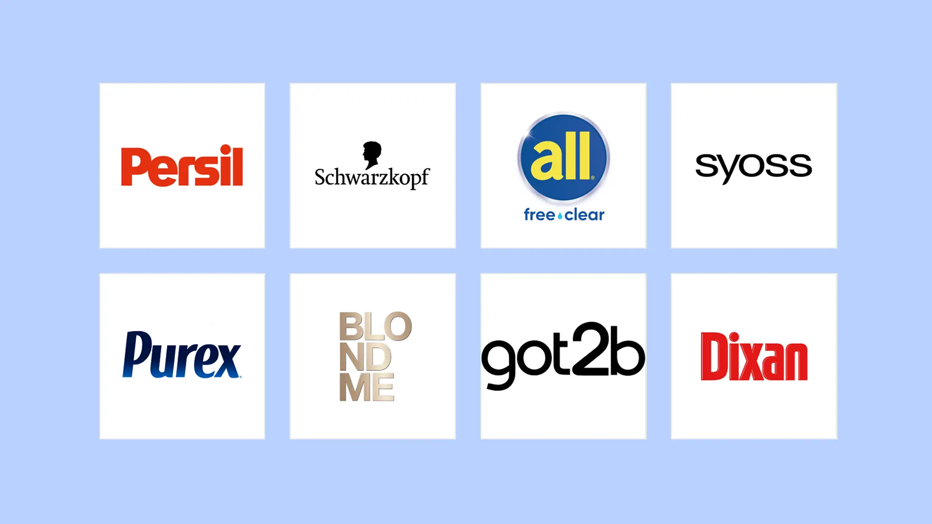 Seleção de logotipos das marcas Henkel Consumer Brands.