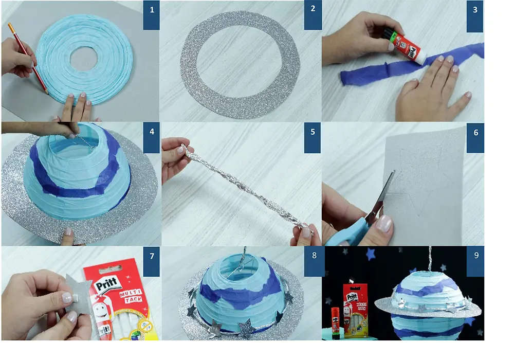 Planeta com Pritt Multi Tack e Pritt Bastão Original passos